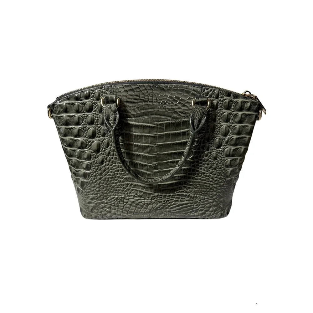 BRAHMIN Duxbury Satchel Olive Gray Melbourne Croc Leather Size Medium‎